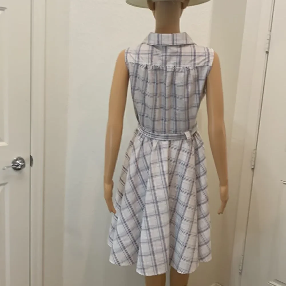 Ambiance Apparel Medium Fit & Flare Button Front Sleeveless Plaid Belted Dress - Picture 8 of 11
